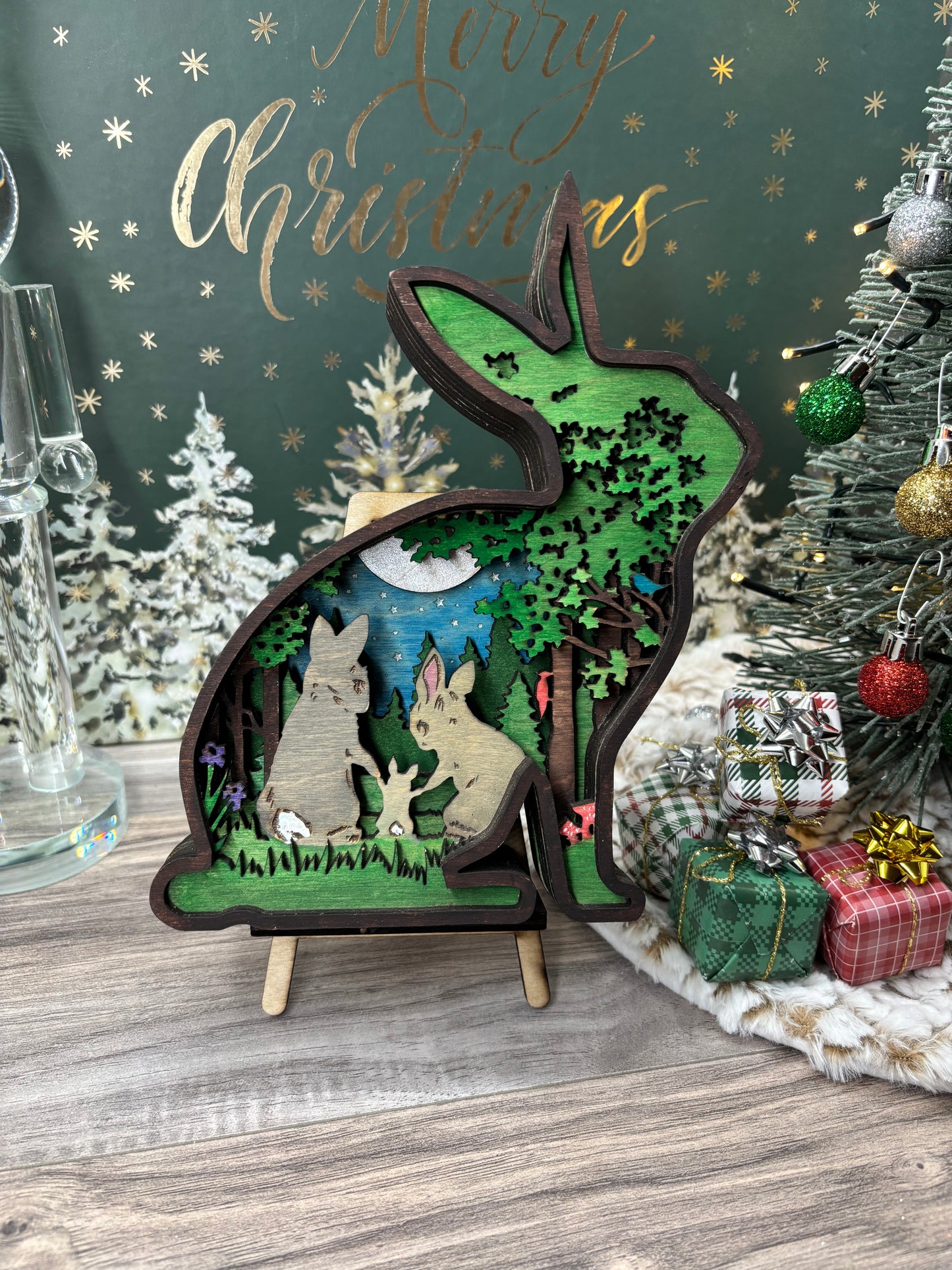 3D Layered Bunny in Nighttime Forest Scene