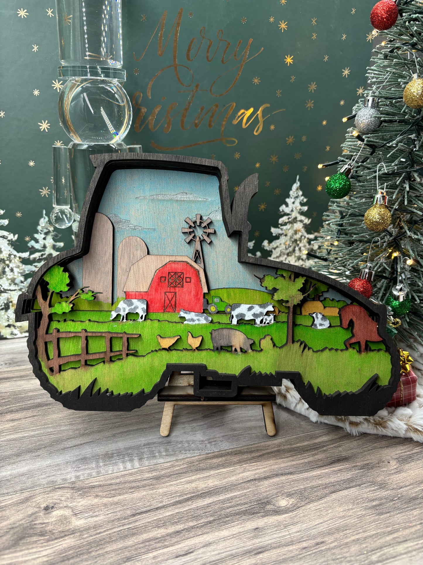 3D Layered Tractor with Farm Scene