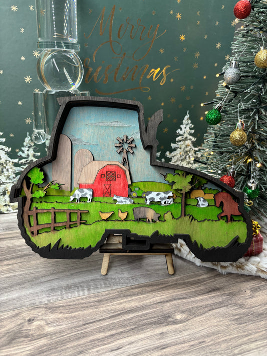 3D Layered Tractor with Farm Scene
