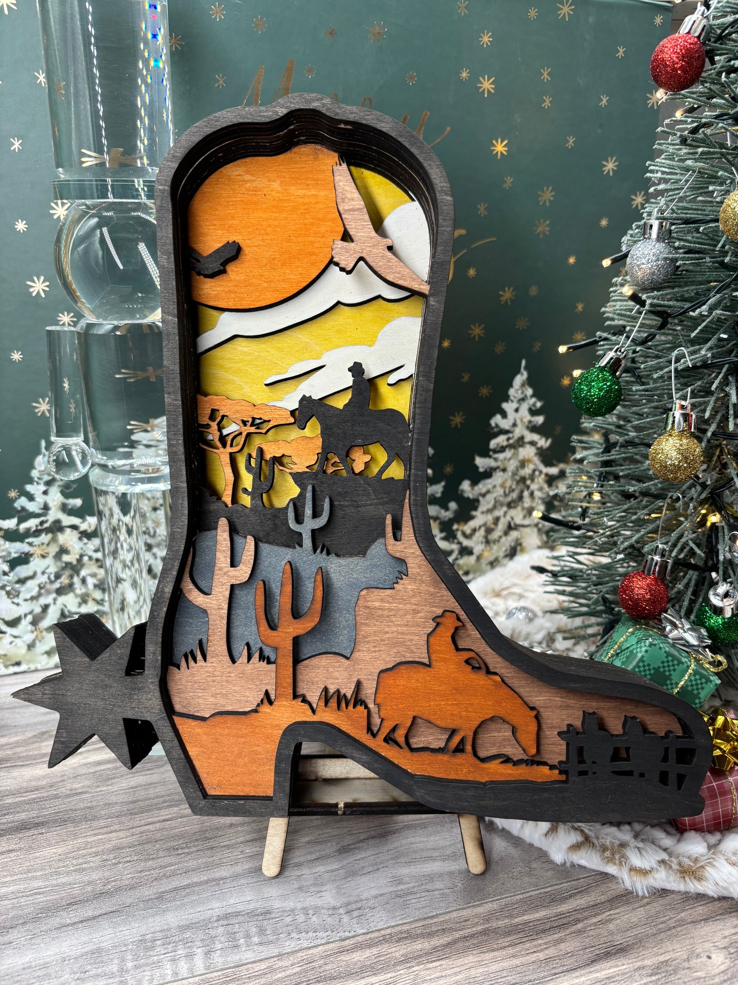 3D Layerd Boot with Western Scene