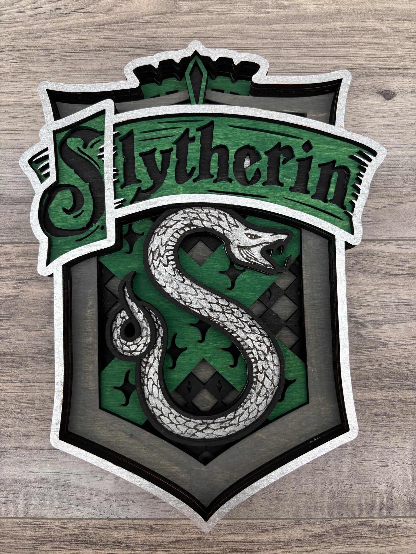 Wooden 3D Slytherin Art