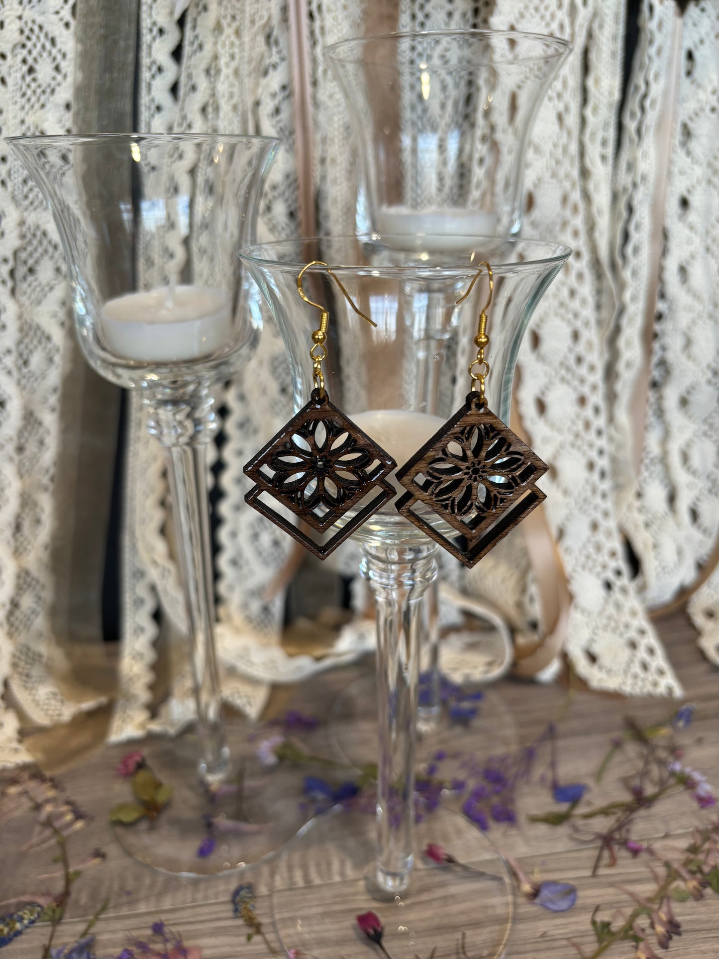 Dimond with Flower Earrings