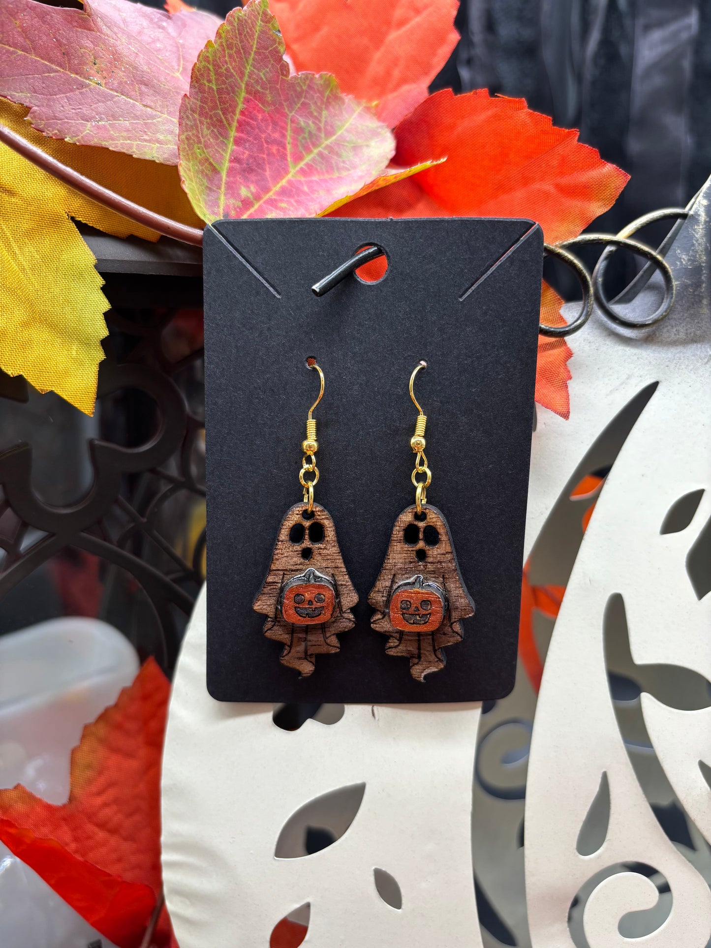 Ghost with Pumpkin Earrings