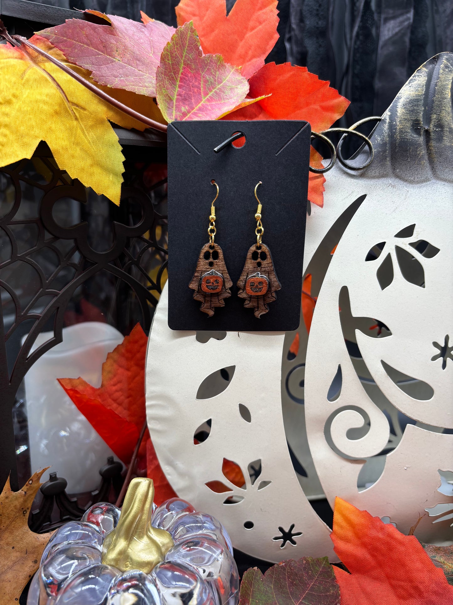 Ghost with Pumpkin Earrings