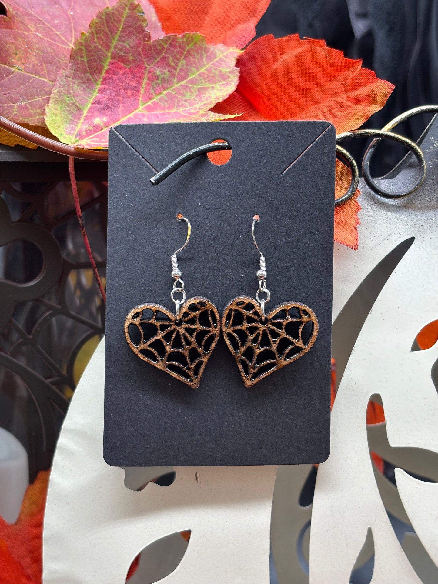 Spider Web Heart Earrings