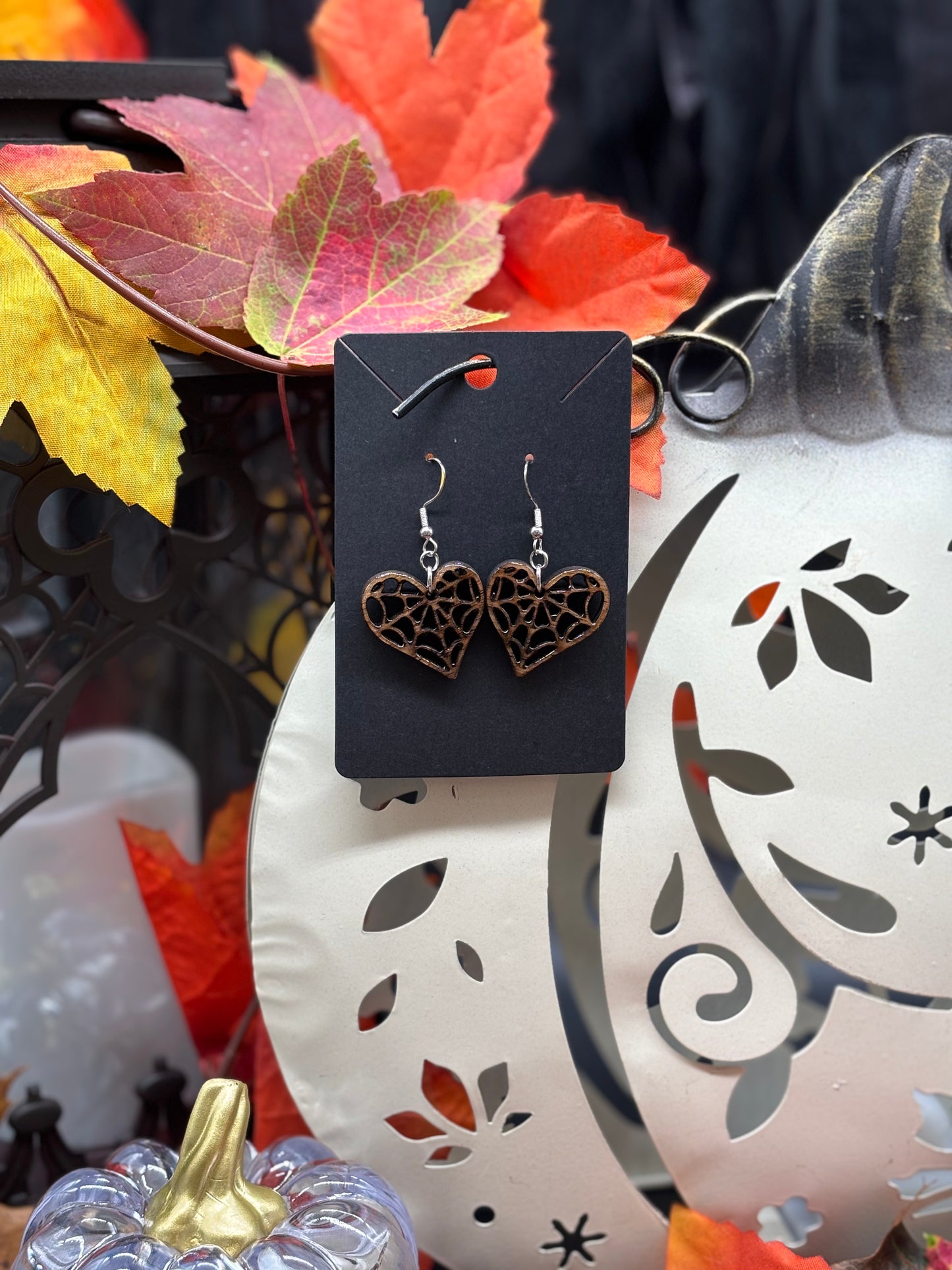Spider Web Heart Earrings