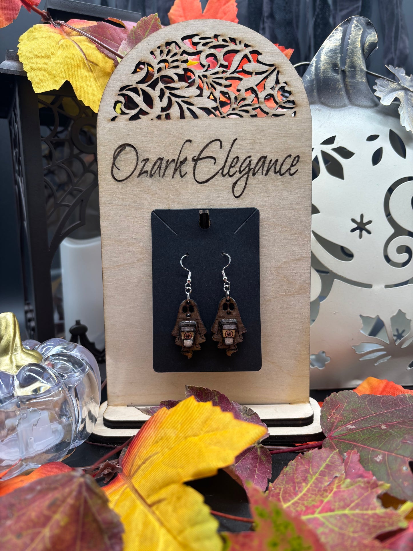 Haunted Harvest Ghost Earrings – Handcrafted Wooden Halloween Earrings