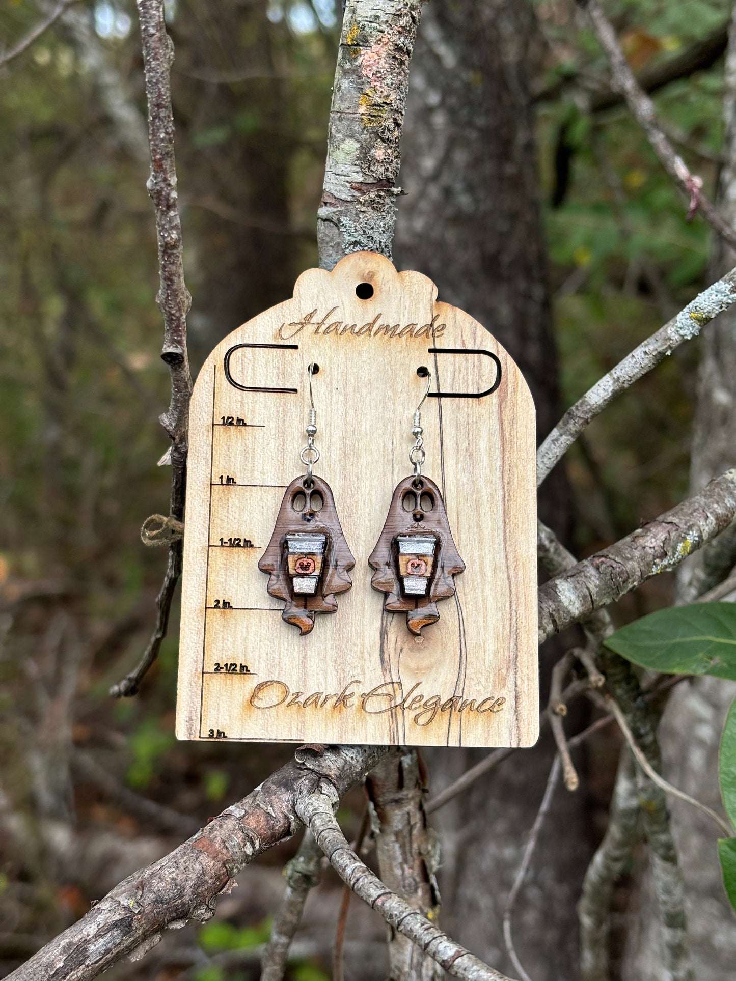 Haunted Harvest Ghost Earrings – Handcrafted Wooden Halloween Earrings