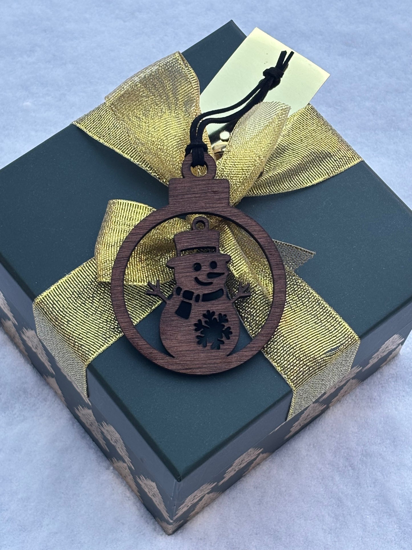 Solid Oak Classic Snowman Ornament